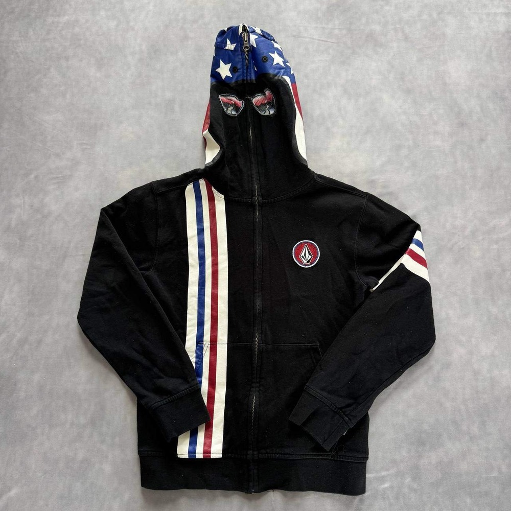 Volcom Stone Mens Full Zip Hoodie American Flag‎ Mask Hood Black Small